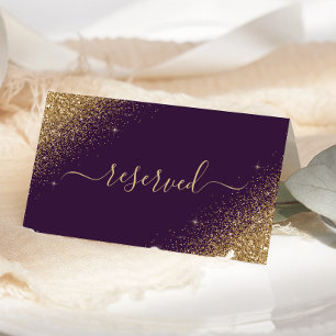 Dark Purple Gold Glitter Reserved Wedding Place Card