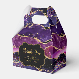 Dark Purple Gold Sequins Agate Birthday Thank You Favour Box