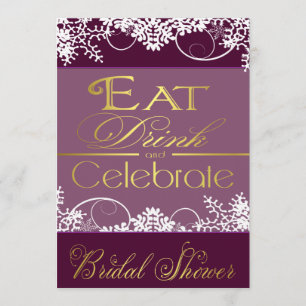 Dark Purple & Gold Snow Bridal Shower Invitations