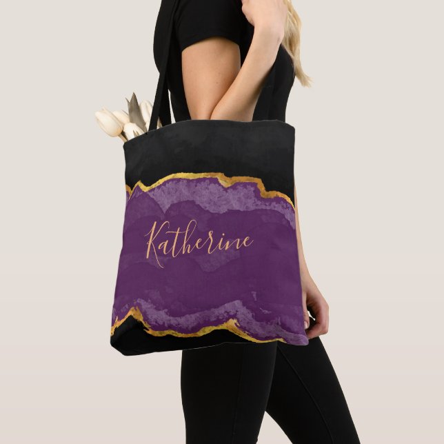 Dark Purple Gold with Your Name Tote Bag (Close Up)