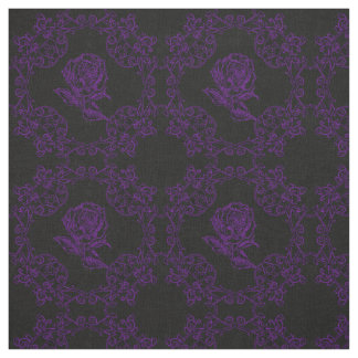 Dark Purple Goth Roses Damask Quilt Block Fabric