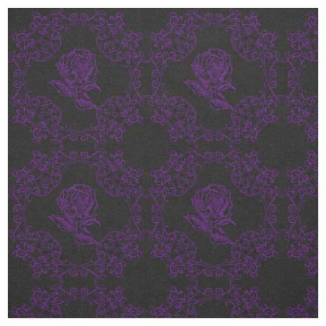 Dark Purple Goth Roses Damask Quilt Block Fabric (Swatch)