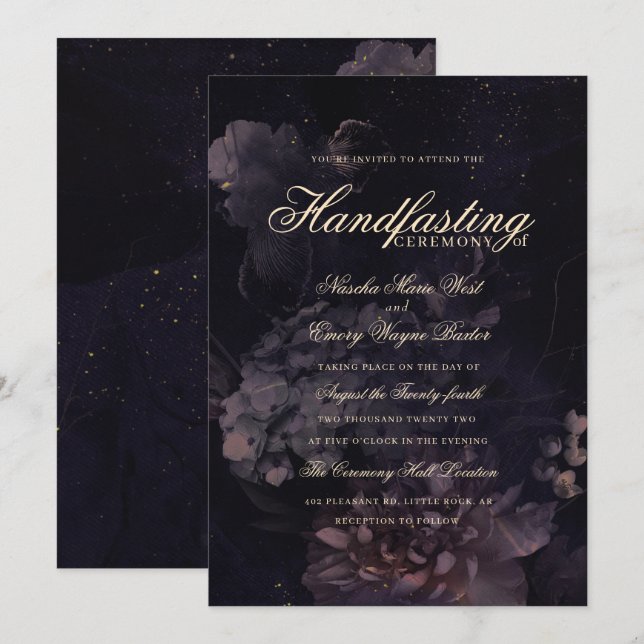 Dark Purple Gothic Boho Floral Handfasting Invitation (Front/Back)