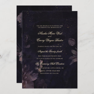 Dark Purple Gothic Boho Floral Wedding Invitation