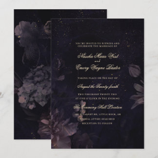 Dark Purple Gothic Boho Floral Wedding Invitation