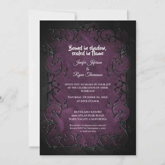 Dark purple Gothic Halloween wedding Invitation (Front)