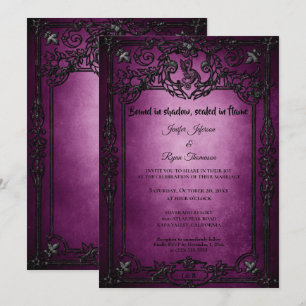 Dark purple Gothic Halloween wedding invitation