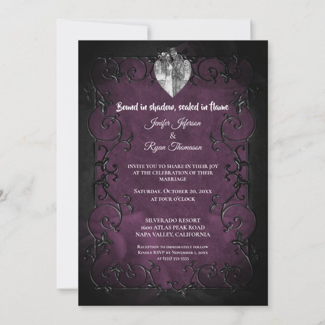 Dark purple Gothic Halloween wedding Invitation (Front)