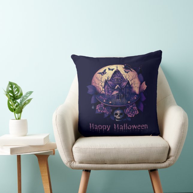 Dark Purple Gothic Haunted House Happy Halloween Cushion (Chair)