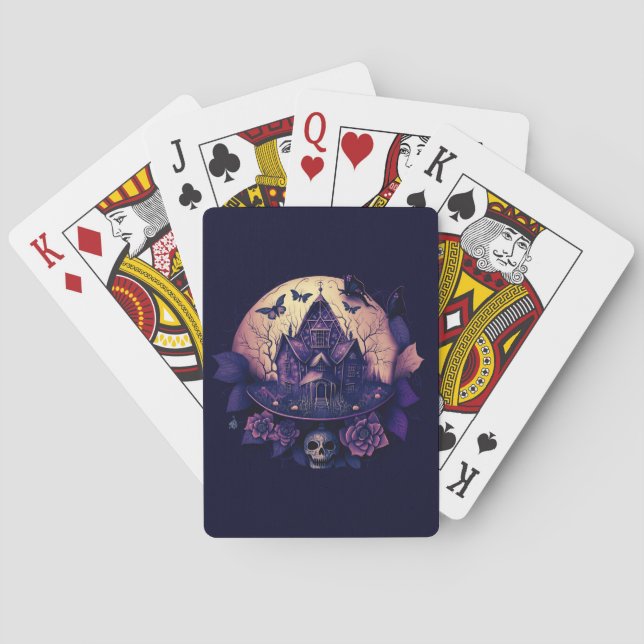 Dark Purple Gothic Haunted House Playing Cards (Back)