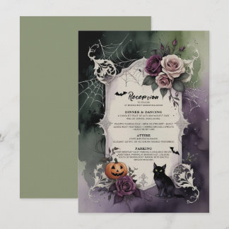 Dark Purple Gothic Roses Halloween Wedding Recepti Invitation