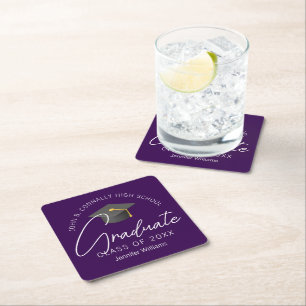 Dark Purple Graduate Personalised Graduation Party Square Paper Coaster