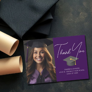 Dark Purple Graduate Photo Personalised Graduation Thank You Card