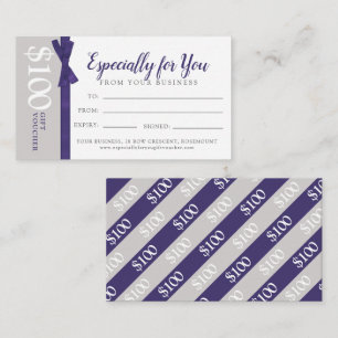 Dark purple grey business $100 gift voucher card