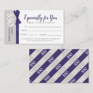 Dark purple grey business gift voucher certificate card