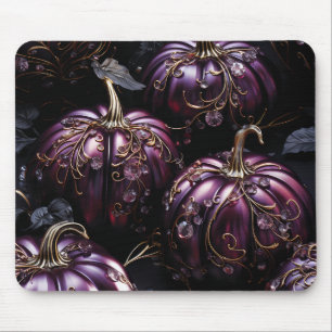 DARK PURPLE HALLOWEEN PUMPKINS WITH GOLD ORNAMENTS MOUSE PAD