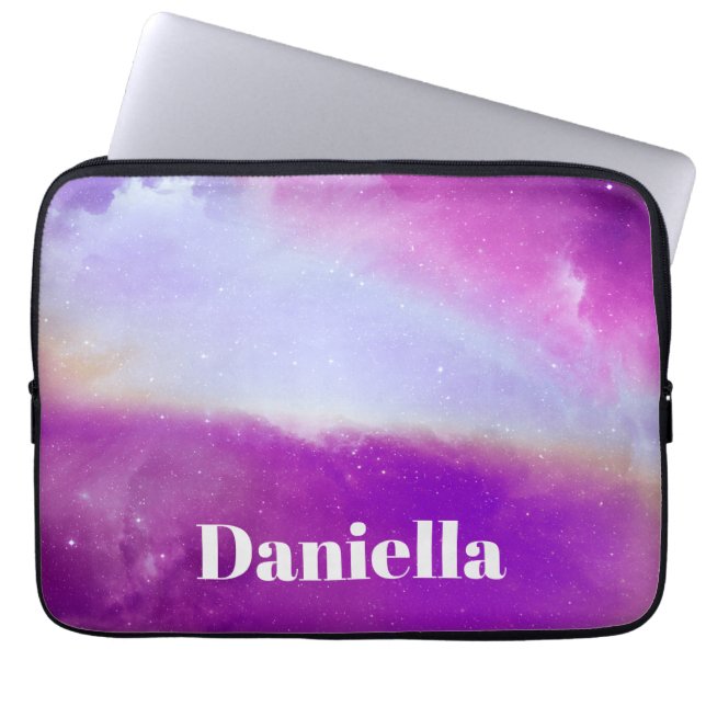 Dark Purple Holographic Sky with Custom Name Laptop Sleeve (Front)