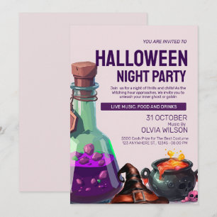 Dark Purple Illustrative Halloween Party Invitation