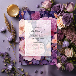 Dark Purple, Lavender and Rose Gold Wedding Invitation
