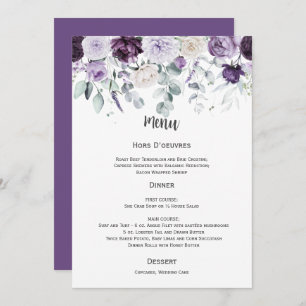 Dark Purple, Lavender, White Wedding Menu Invitation