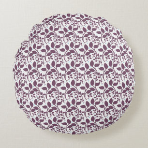 Dark Purple Leaf Pattern, Elegant Botanical Print, Round Cushion