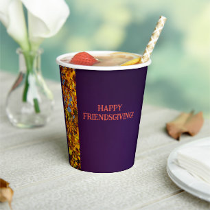 Dark Purple Leaves Thanksgiving Friendsgiving Paper Cups