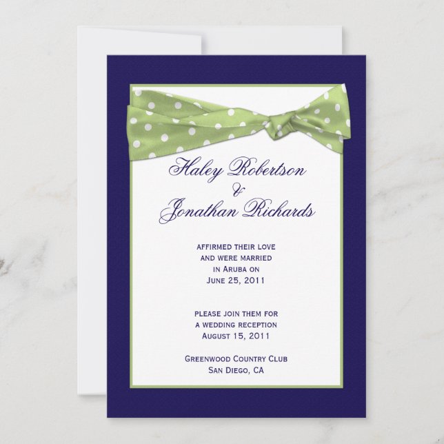Dark Purple Light Green Polka Dots Post Wedding Ce Invitation (Front)