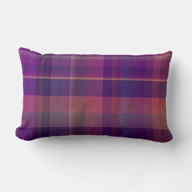 Dark Purple Madras Plaid Stripe Pattern Lumbar Cushion (Front)