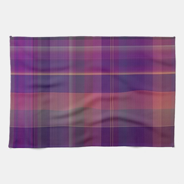 Dark Purple Madras Plaid Stripe Pattern Tea Towel (Horizontal)