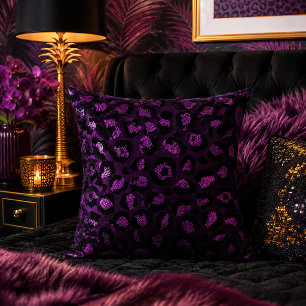 Dark Purple Metallic Leopard Print Animal Pattern Cushion
