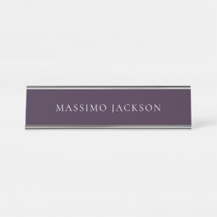 Dark Purple Minimalist Plain Modern  Desk Name Plate