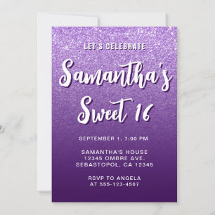Dark Purple Modern Gradient Photo Sweet 16 Invitation
