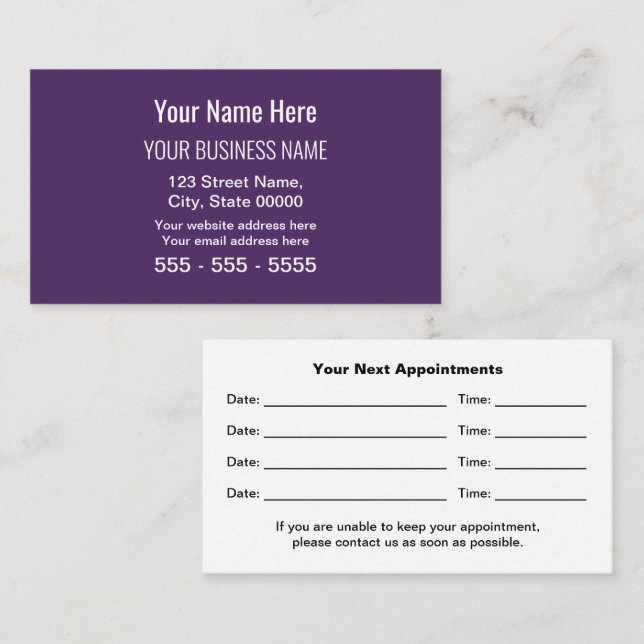 Dark Purple Modern Professional Appointment Card (Front/Back)
