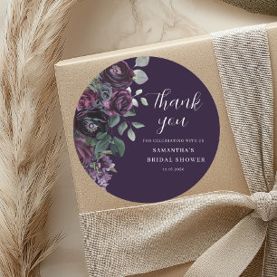Dark Purple Moody Floral Bridal Shower Classic Round Sticker