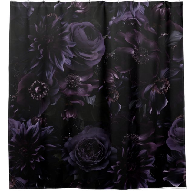 Dark Purple Moody Gothic Peonies Florals Night  Shower Curtain (Front)