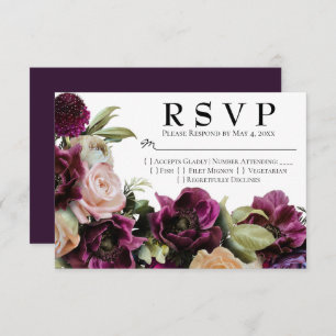 Dark Purple Moody Vintage Floral Wedding RSVP Card