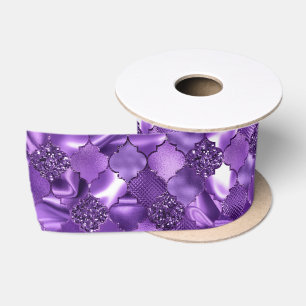 Dark Purple Moroccan Quatrefoil Pattern Satin Ribbon