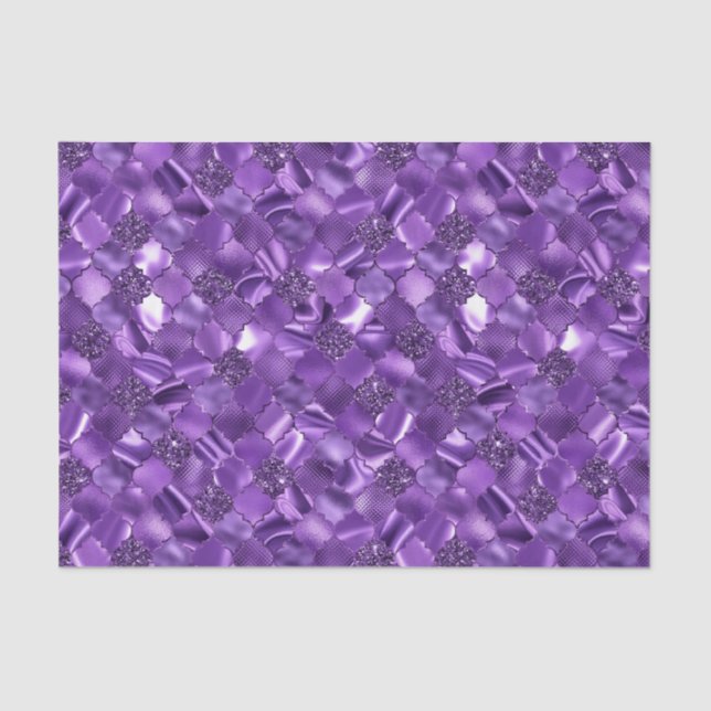 Dark Purple Moroccan Quatrefoil Pattern Tissue Paper (Front)