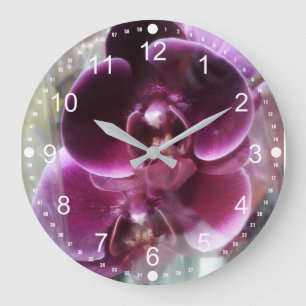 Dark Purple Moth Orchids Large Clock