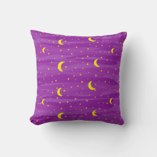 Dark Purple Night Sky - Stars and Moon Pattern Cushion