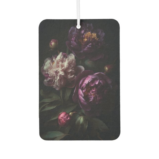 Dark Purple Peonies Flower Bouquet Oil Painting Car Air Freshener (Front)