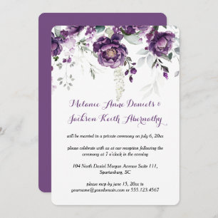 Dark Purple Peonies Reception Only Wedding Invitation