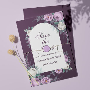Dark Purple Peonies Save The Date Card