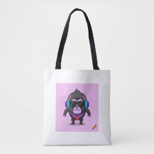 "Dark Purple Pixelated Gorilla Tag Character with  Tote Bag