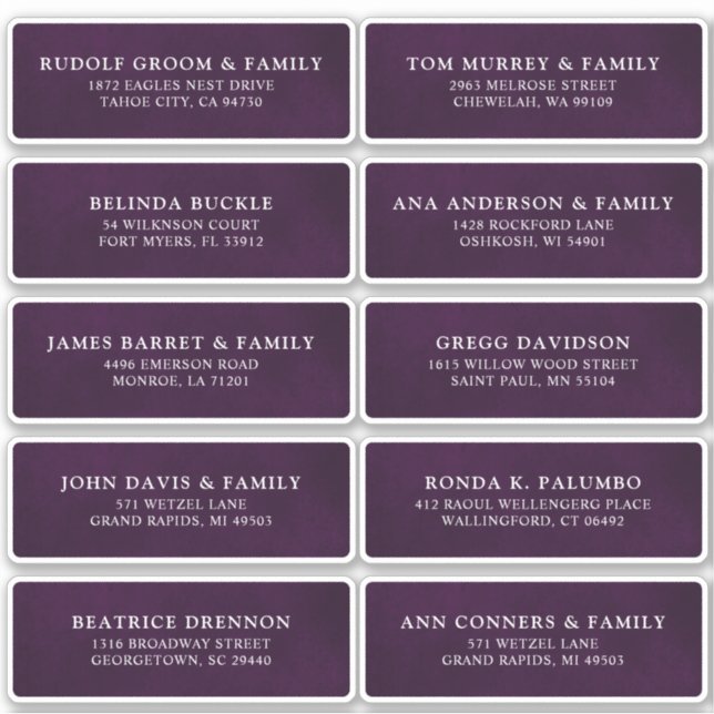 Dark purple Plum Guest Name Address  (Front)