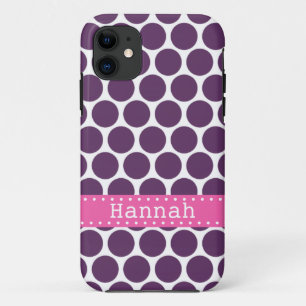 Dark Purple Polka Dot Pattern Hot Pink Banner iPhone 11 Case