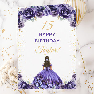 Dark Purple Princess Floral Happy Birthday Card