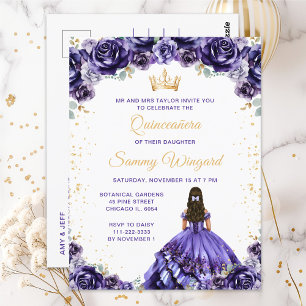 Dark Purple Princess Floral Quinceañera Postcard