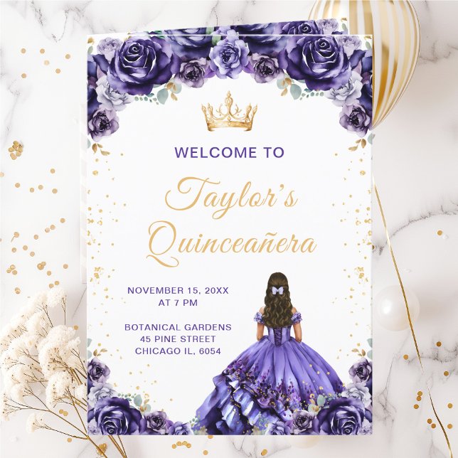 Dark Purple Princess Floral Quinceañera Program Programme (Creator Uploaded)