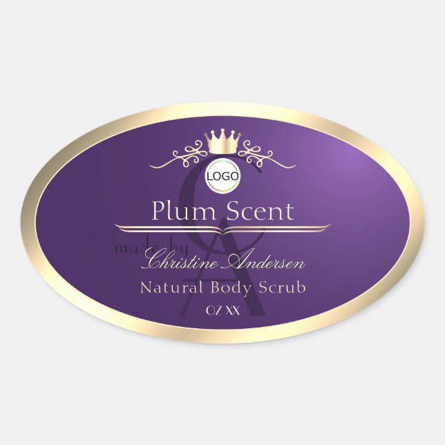 Dark Purple Product Label Gold Frame Logo Monogram (Front)